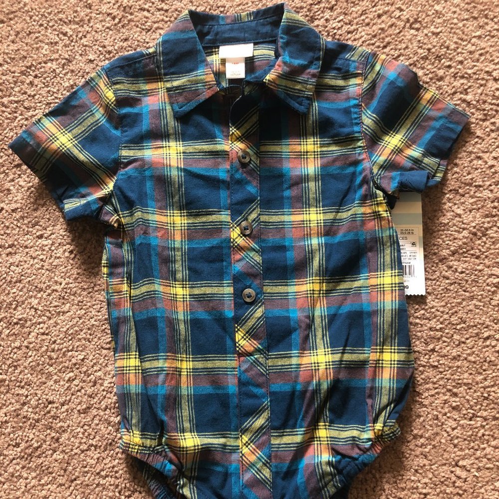 Boys Cat & Jack Blue and Yellow Button Up Onsie